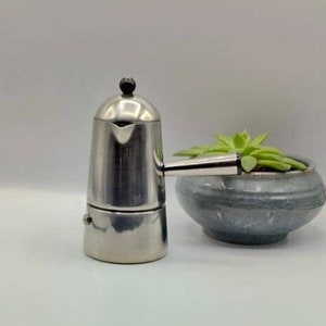 Lavazza CARMENCITA Designer 3 cup Vintage Stovetop Coffee Espresso Moka Marco Zanuso 1979 Stainless Steel collectible Iconic