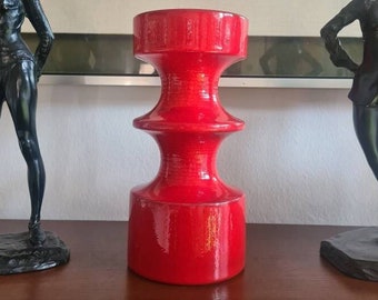 vintage FAT LAVA McM Mid-Century Modern 1966 Red Cari ZALLONI Candleholder for Steuler Keramik Continua series Op Art Space Age