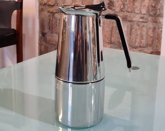 Vintage Midcentury 1970's TRACANZAN ALFA  6 cup Stylish Elegant Italian Stovetop Moka Coffee maker Espresso Stainless Steel 18/10 bakelite