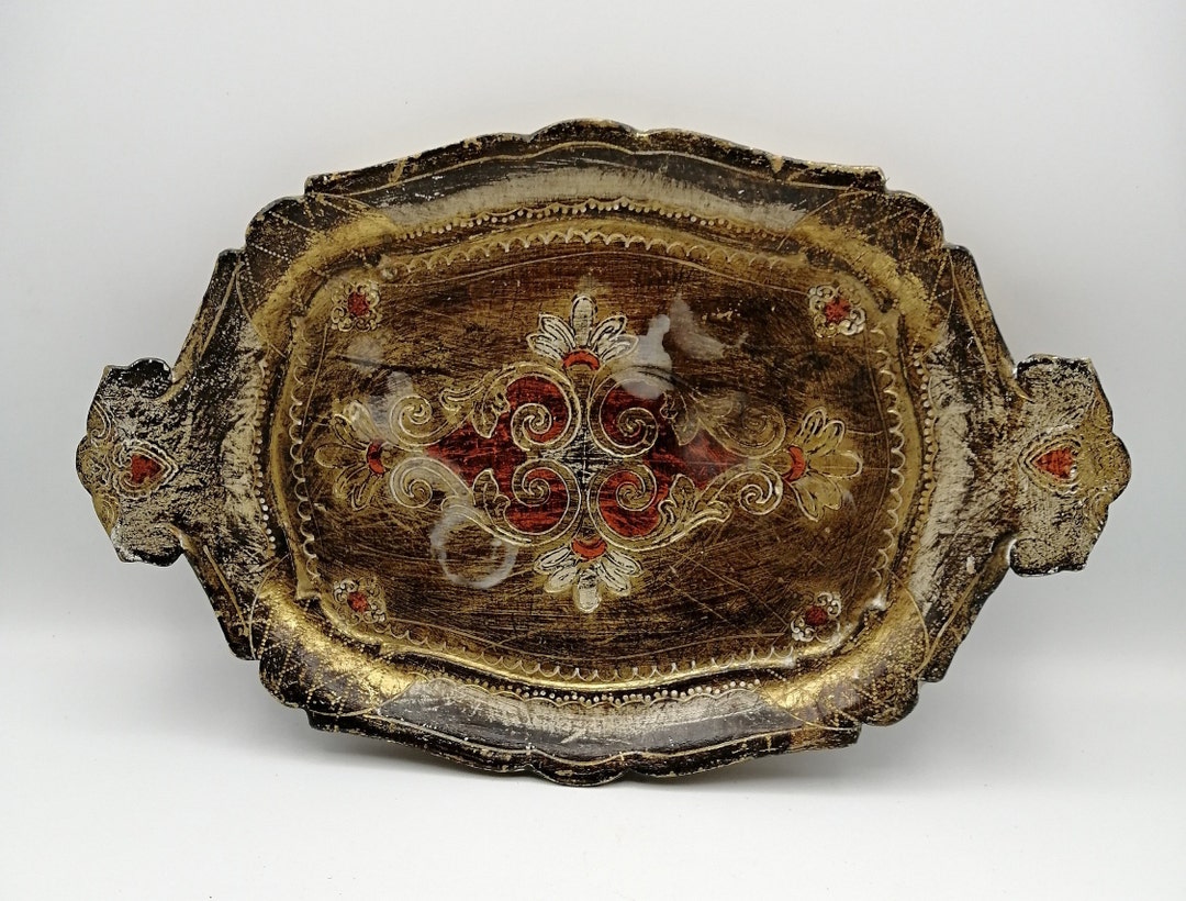 Vintage Italian Florentine Tray Decorative Gold Gild Serving Wooden ...