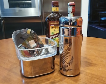 Rare VINTAGE Italian SAMBONET Silver Plated Cocktail set 1970s, Ice Bucket, Cocktail Shanker, Graffiti collection stainless steel
