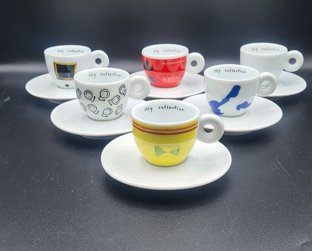 Set of 6 Signed ILLY Art Collection Espresso Cup Set, Special Artist