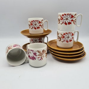 Vintage 6 pc ITALIAN MCM TOGNANA Groovy Boho Espresso cup and saucer set, small Stackable demitasse coffee cups 1960s, stoneware