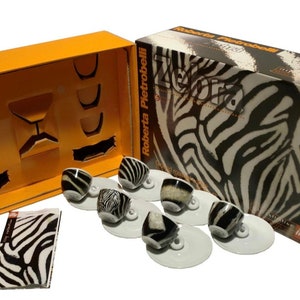 Set of 6 Signed ILLY ArT CoLLECTION Espresso cup set,  Special Artist ltd ed, ROBERTA PIETROBELLI &quot;Zebra&quot; 1999 In Original Gift Box