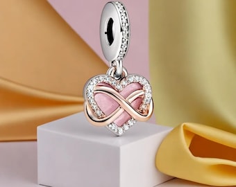 Infinity Heart Dangle Charm Family Bonds Popular 14k Rose Gold Plated Dangle Charms, Handcrafted Adorable Gift Cheap Jewellery