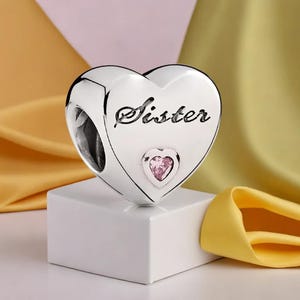 Sister Heart Charm Pink Sister Charm Trending Family Charms Unique Silver Gifts for Sisters Celebrate Your Bond with Sister