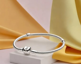 Sterling Silver Snake Chain Charm Bracelet, Barrel Clasp