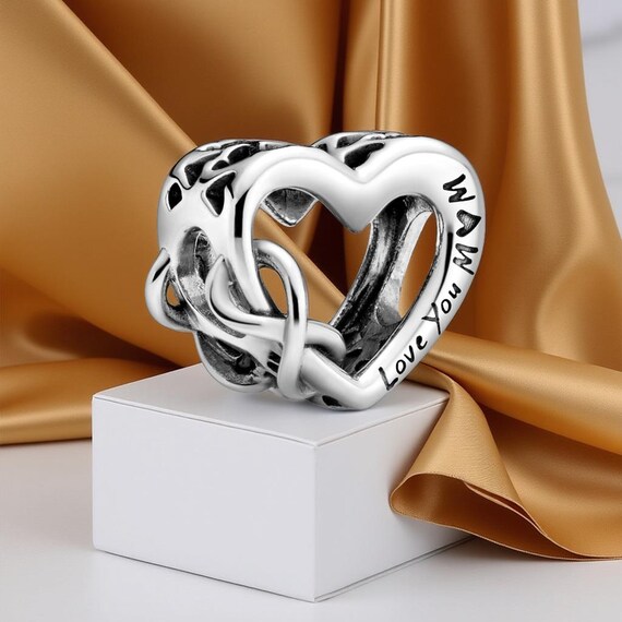 Silver Love You Mum Infinity Heart Charm Engraved Love You Mum