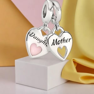 Doppel Herz Split baumeln Charme Silber Familie Charme rosa entzückende Charme für Mutter und Tochter feiern Liebe Geschenk