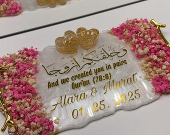 イスラム風の結婚指輪トレイ（カスタムメイド）｜ゴールドのアクセントが効いた花柄レジンアート