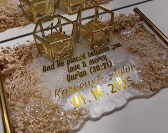 Islamisches Ringtablett | Hochzeit Tablett | Verlobungs Tablett | Nikkah Tablett | Hochzeitsgeschenk | Handarbeit | Resin Kunst | Harz Tablett | Individuelles Tablett | Geschenk