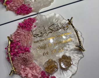 イスラム教の結婚式用樹脂トレイ - パーソナライズされた婚約ギフト、ニッカ、ワリマ、記念日の記念品