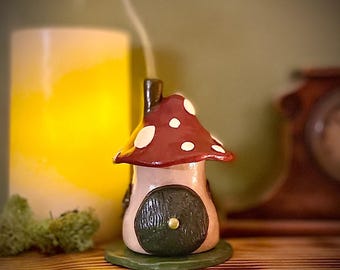 Cabana de Cogumelo Artesanal | Queimador de Incenso | Decoração Aconchegante para Casa Inspirada na Floresta