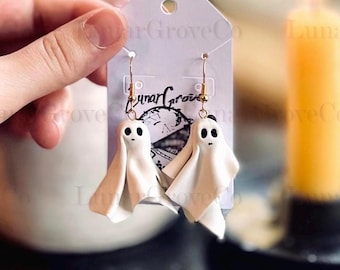 Handmade Ghost Dangle Earrings: Polymer Clay Halloween Jewelry
