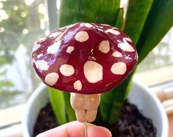 Mushroom Buddies | Toadstool Mushroom Buddy – Classic Red & Cream Clay Plant Decoration | Whimsical Handmade Garden Art for Fairycore Lovers