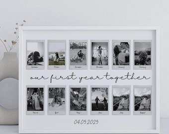 Custom Gift Polaroid Frame Anniversary, 1 Year Anniversary Gift for Boyfriend, Unique 1st Year Anniversary, Printable Template, 12 Photos