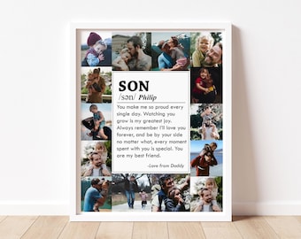 Arte de parede personalizada com a definição de "Filho" para imprimir, ideia de presente para filho, presente especial personalizado para filho da mãe e do pai, significado de "Filho", ideia de presente para filho