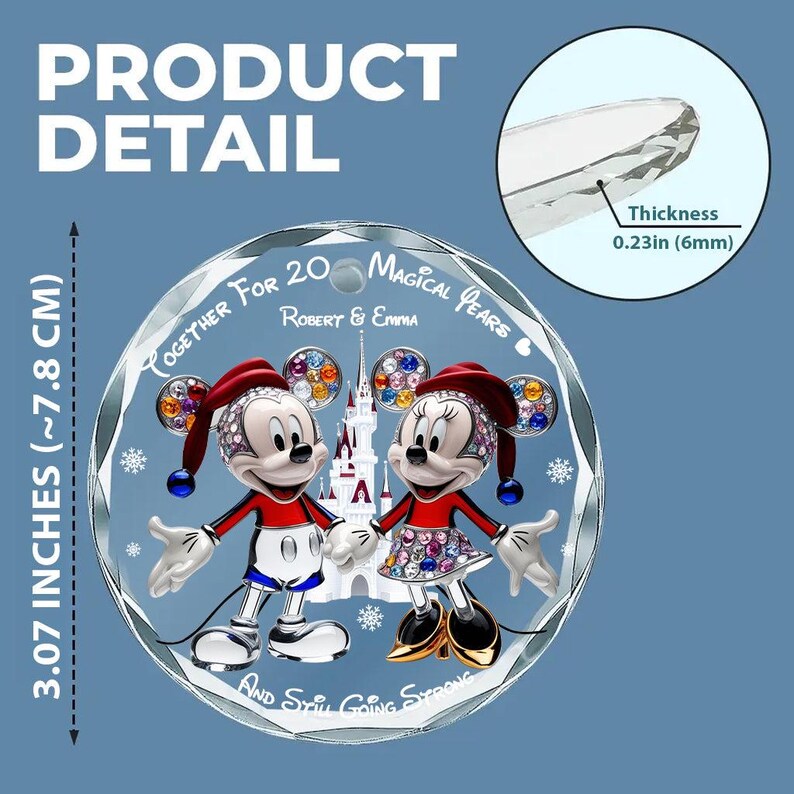 Personalize Mouse Couple Anniversary Crystal Ornament, Together for