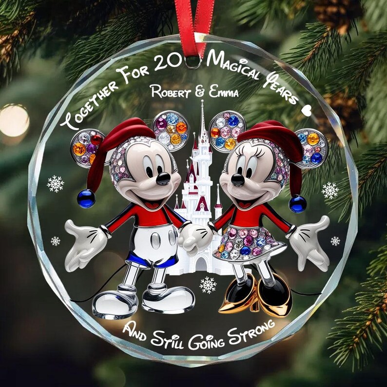 Personalize Mouse Couple Anniversary Crystal Ornament, Together for