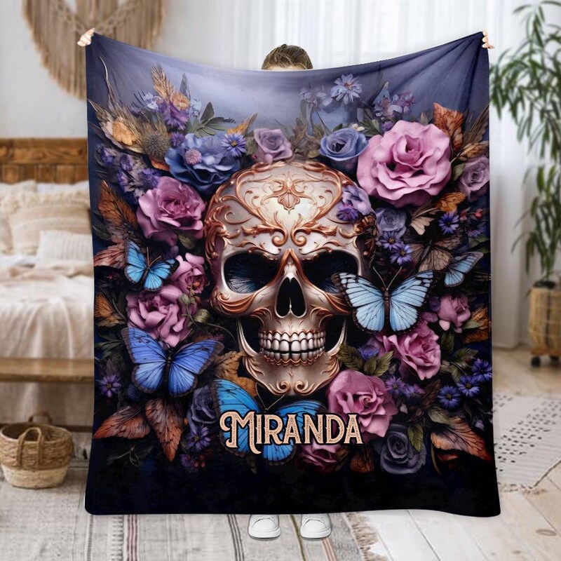 Sugar Skull Mexican Floral Blanket