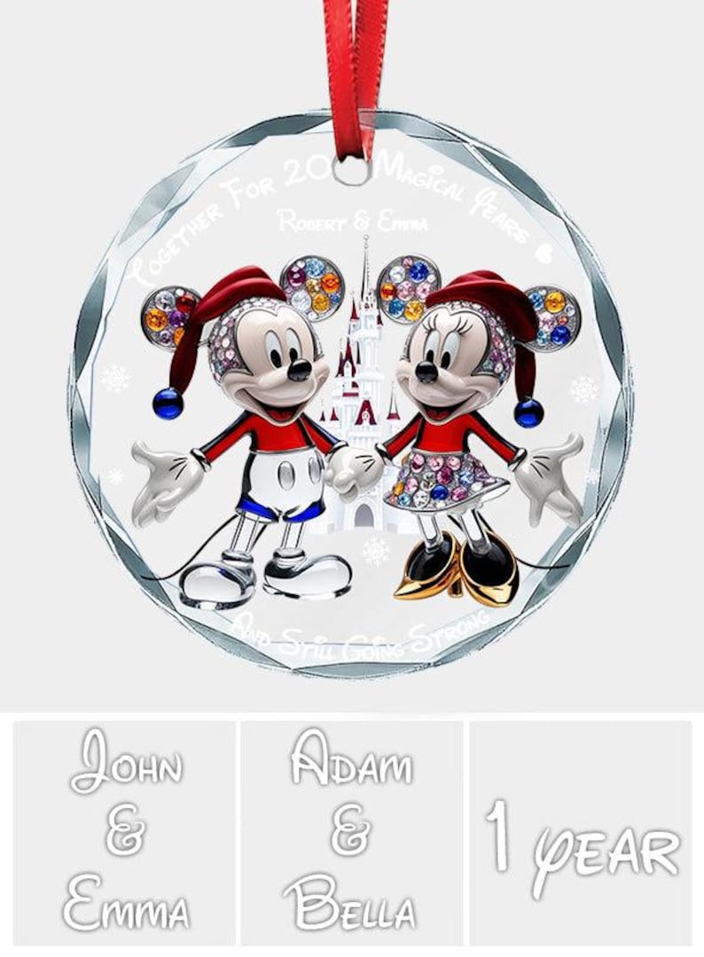 Personalize Mouse Couple Anniversary Crystal Ornament, Together for
