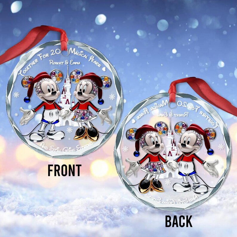 Personalize Mouse Couple Anniversary Crystal Ornament, Together for