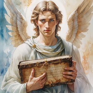 Archangel Uriel Digital Art Prints | Angelic Wall Art | Spiritual & Mystical Decor Watercolor Meditation