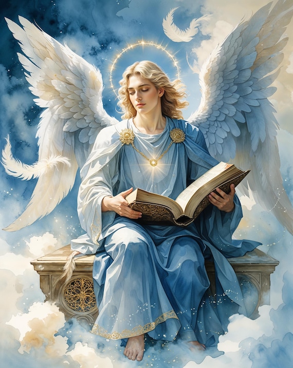 大天使ウリエルの水彩画アートプリント：天使のスピリチュアルな装飾