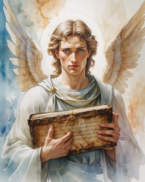 大天使ウリエルの水彩画アートプリント：天使のスピリチュアルな装飾