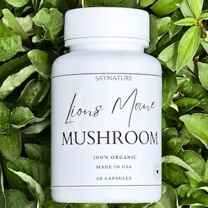 Organic Lions Mane Mushroom Capsules - Pure Hericium Erinaceus Supplement - 50 Capsules - Brain Health - Medicinal Mushroom Grown in USA