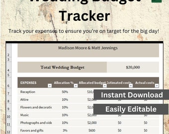 Excel Wedding Budget Tracker | Instant Download