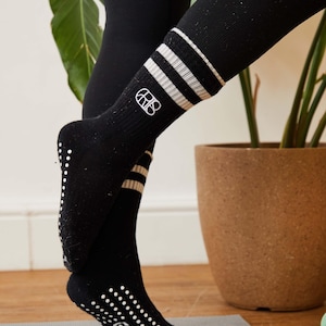 Grips Studio Pilates Socks - Black White Barre Socks - Anti-Slip Workout Socks