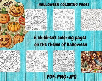 Halloween Coloring Book: 6 Easy Kids Pictures (Digital Download)
