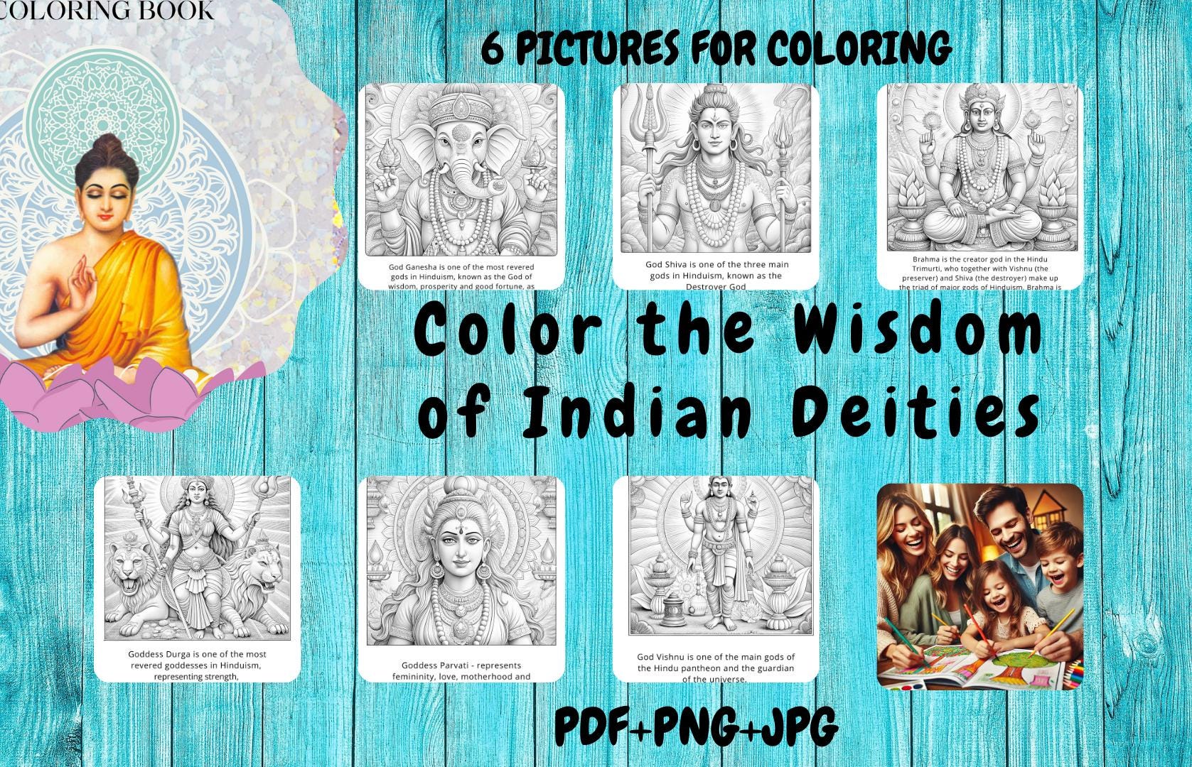 Coloring Book "Color the Wisdom of Indian Deities" Coloring book for coloring and stress relief. PDF,PNG,JPG