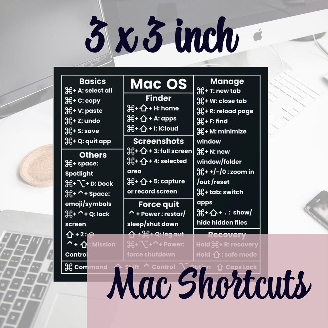 Riley Mac OS Shortcuts Sticker. 3x3 Vinyl Decal for MacBook Pro Air M1 ...