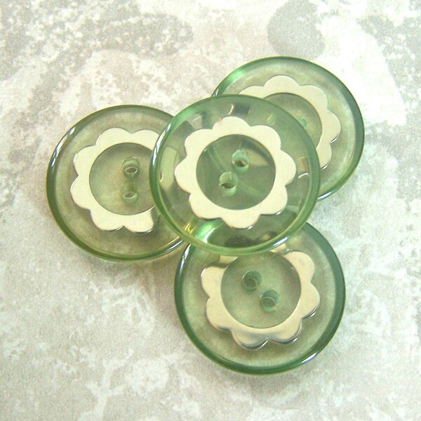 vintage sewing buttons Silver Flowers inlay 3/4" x4