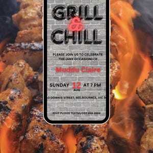 Graduation BBQ Invitation Chill and Grill. birthday BBQ Party Invitation Template, Graduate Barbeque Party Invite.BBQ Phone Invite
