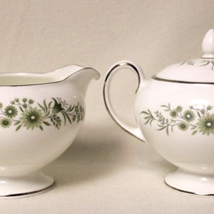Vintage Wedgwood Westbury Leigh Shape Lidded Sugar Bowl and Creamer Set, Wedgwood Bone China Creamer & Sugar Bowl With Lid