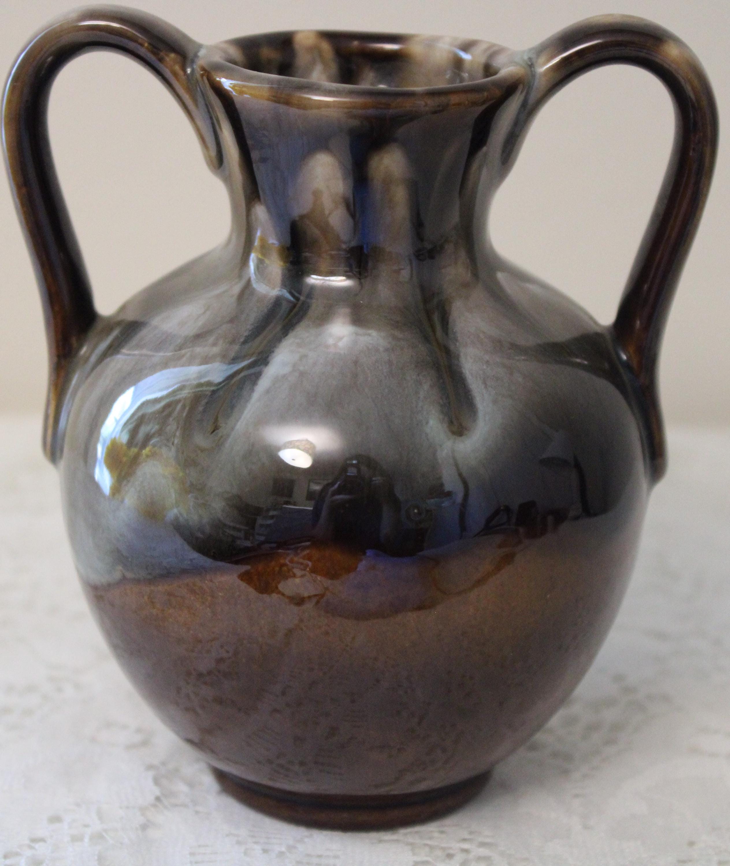 Vintage Brown Drip Glaze Pottery Jar With 2 Handles, Studio Pottery ...