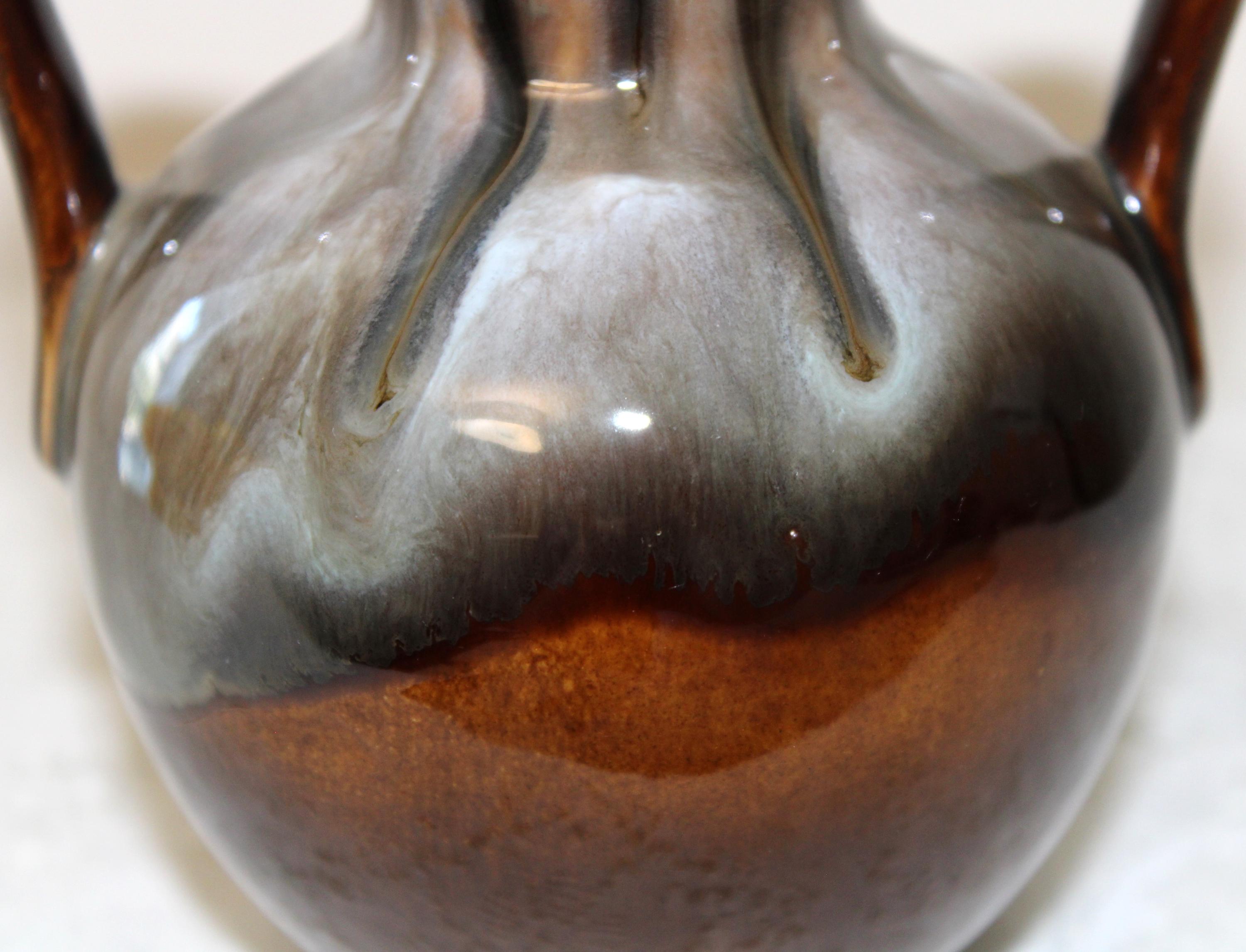 Vintage Brown Drip Glaze Pottery Jar With 2 Handles, Studio Pottery ...