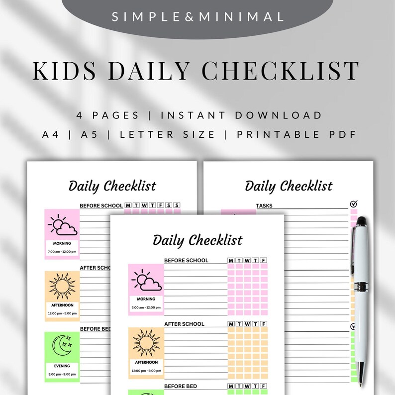 Printable Kids Checklist | Printable to Do List | Daily, Weekly To-do ...