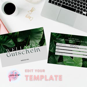 Plantilla editable de vale de regalo de bienestar / Vale de regalo de spa / Certificado de regalo personalizable e imprimible en alemán