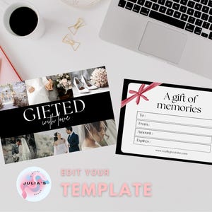 Plantilla de vale de regalo de boda editable / Certificado de regalo imprimible elegante para ocasiones especiales / Diseño Canva personalizable