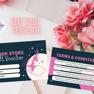 Editable Book Store Gift Voucher Template | Cute Printable Gift Certificate | Customizable Canva Design