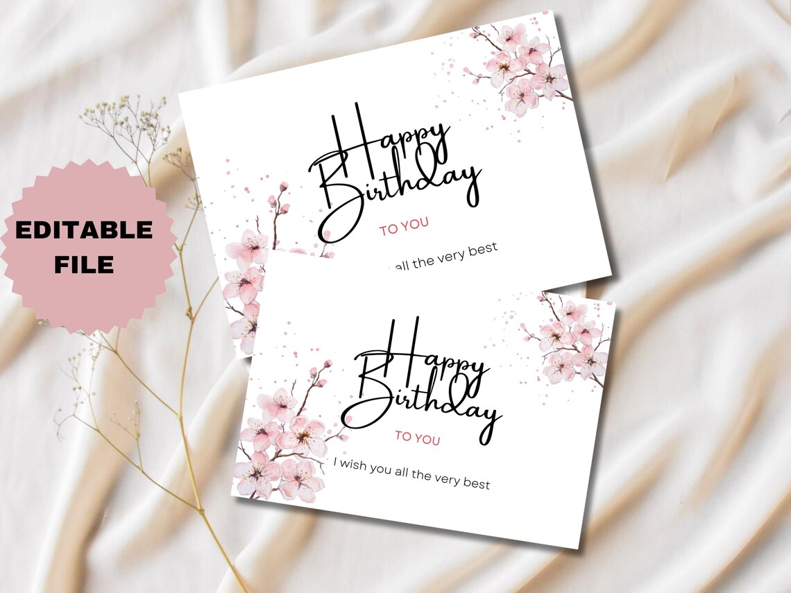 Pink Watercolor Floral Happy Birthday Card - Etsy