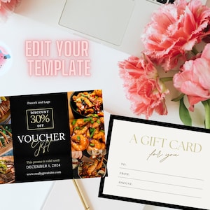 Editable Gift Certificate Template, Small Business Supplies, Printable Gift Voucher, Gift Card, DIY food restaurant ingredient meal