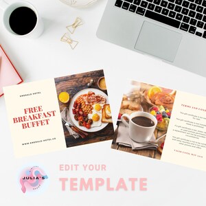 Editable Gift Certificate Template, Small Business Supplies, Printable Gift Voucher, Gift Card, DIY food restaurant  meal breakfast buffet