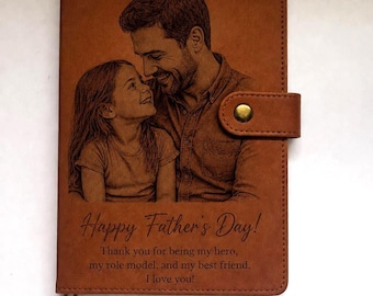 Diario personalizzato in pelle con foto / Regalo personalizzato per il papà / Quaderno inciso al laser per papà