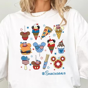 Disney 4th of July Snacks Shirt, Patriotic Mickey Food Tshirt, Red White Blue Ice Cream Pretzel Donut, Independence Day Tee, Disneyland Trip