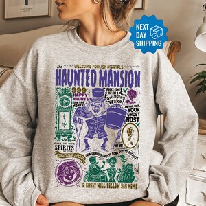 Retro Haunted Mansion Sweatshirt, Madam Leota Hitchhiking Ghosts The Hatbox Ghost Tee, Haunted Mansion Halloween Shirt, Disney Halloween Tee